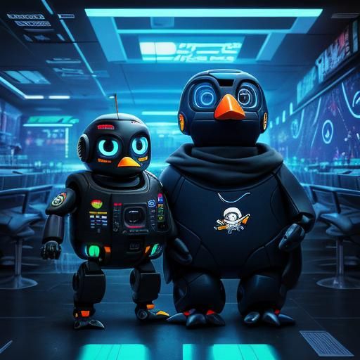 Penguin Navy Seal in Glitchcore Cyberpunk Style