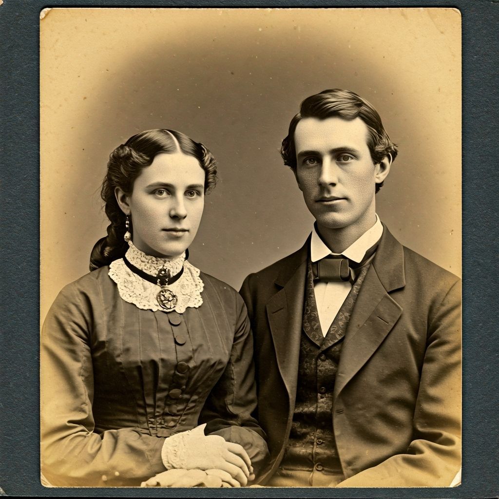 Victorian Couple in Moody Black and White Photograph