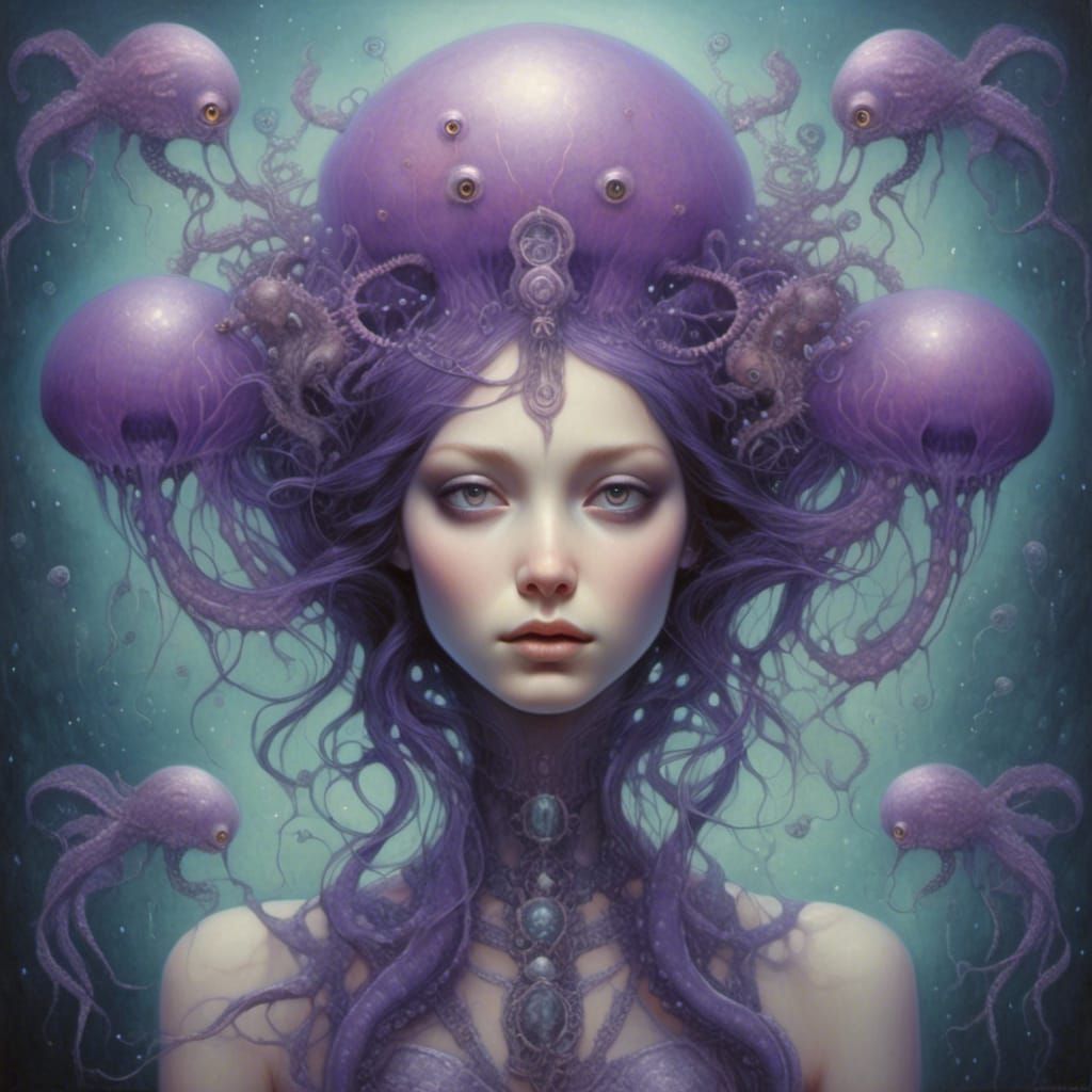 Surreal Jellyfish and Seahorse in Visionary Style