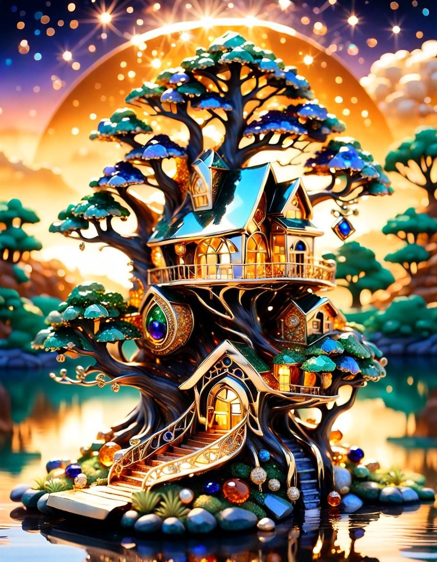 Gemstone Treehouse in Gold and Chrome