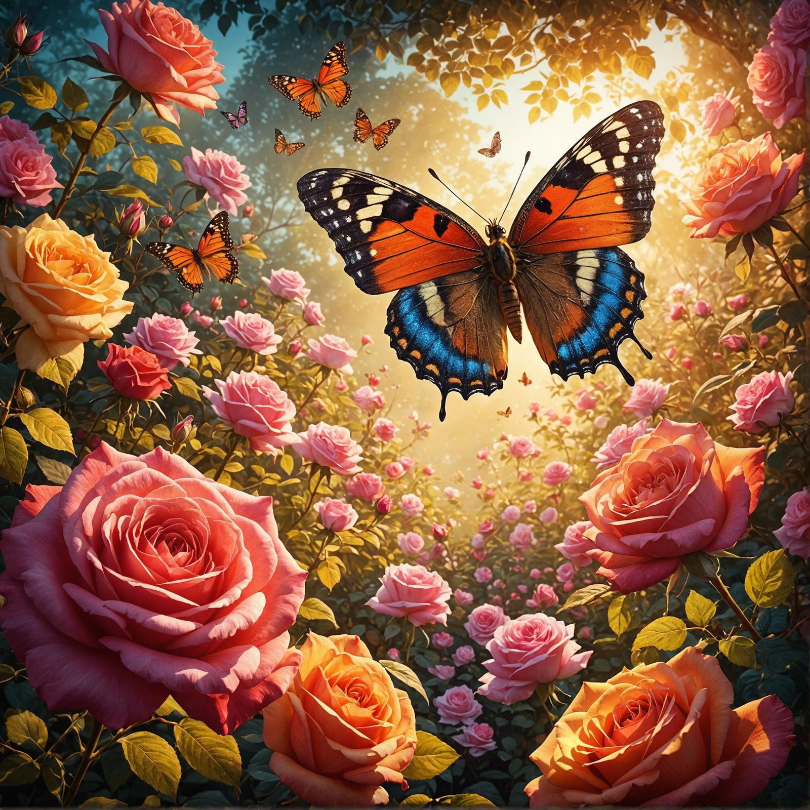 Butterfly in Rose Garden: A Fairytale Scene