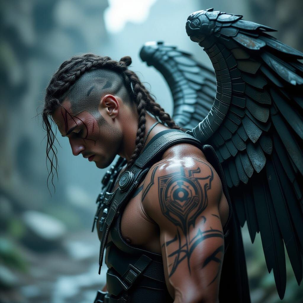 Mysterious Mechanical Angel Warrior with Scars