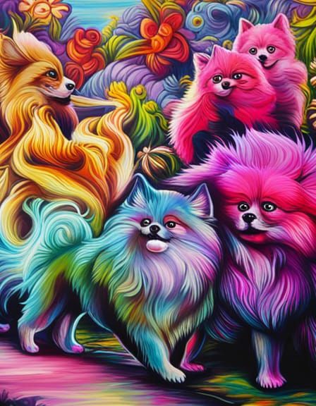 Dancing Pomeranians: Graffiti Art on Flower Walkway