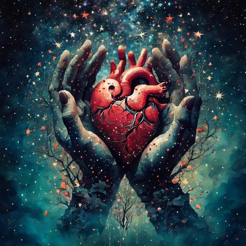 Heart of Stars Breaking: Surreal Collage Art