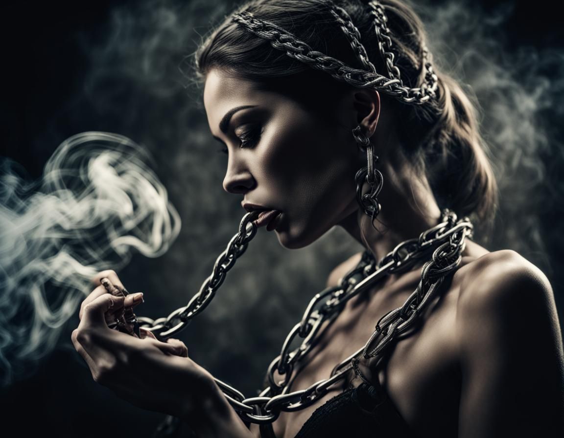 Sensual Smoke Woman Holding Chain