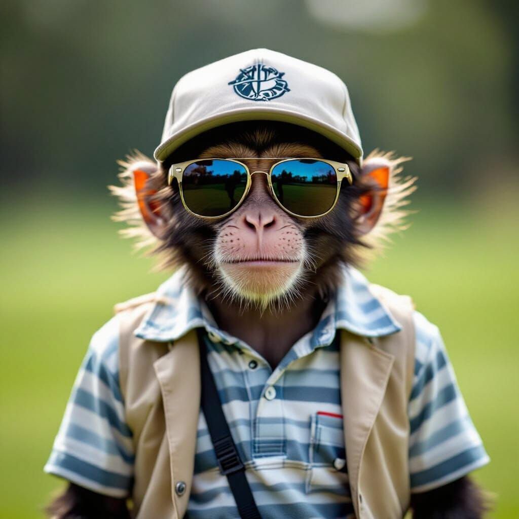 Young Monkey in Golf Attire, Cinematic Film Still