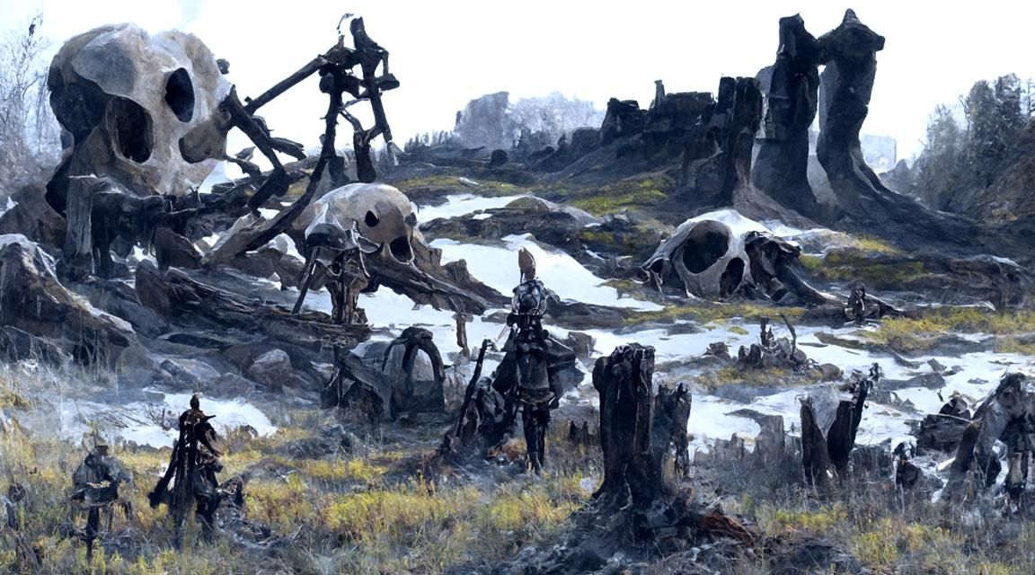 Epic Fantasy Battlefield with Giant Skeleton Remains