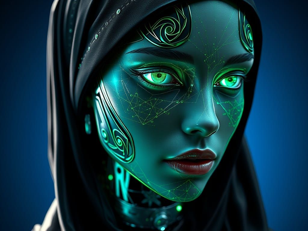 Cyborg Goddess in Emerald Green Chrome Skin