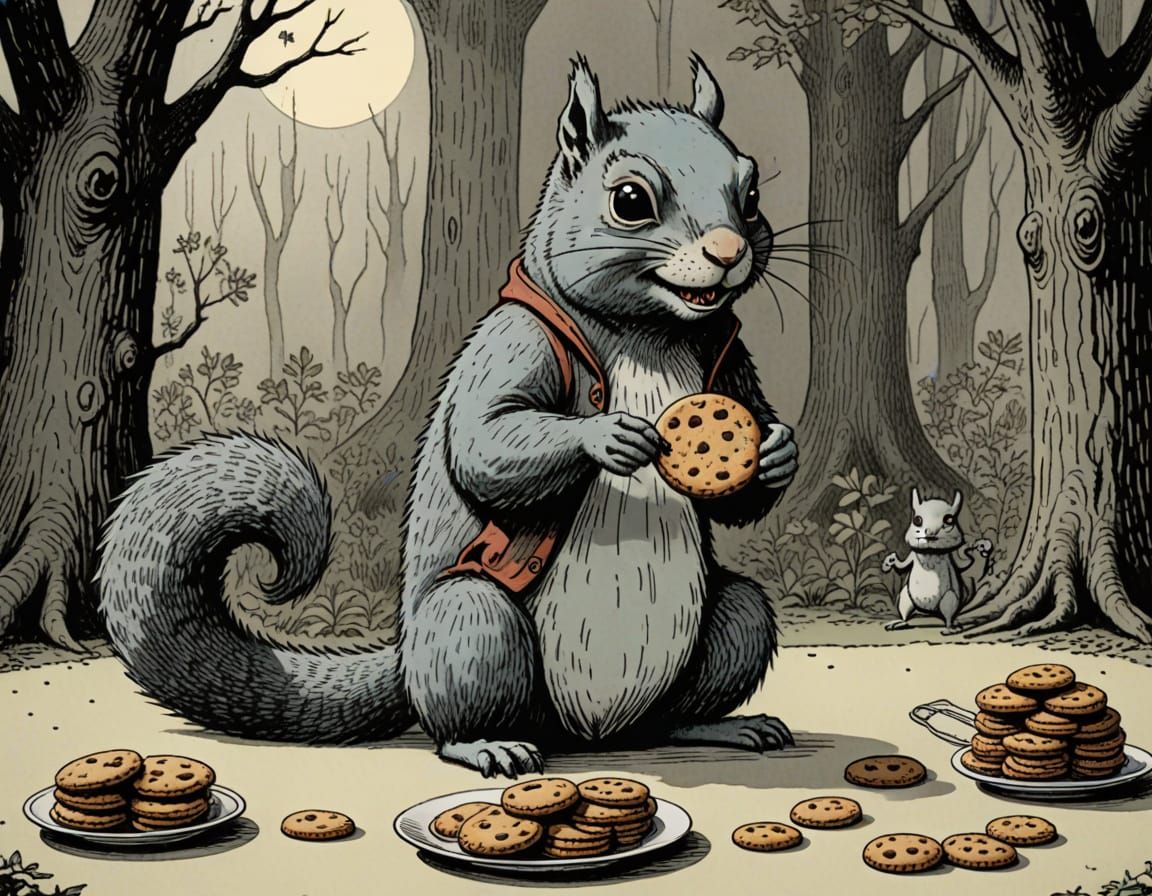 Mischievous Squirrel Steals Cookies: A Whimsical Illustratio...