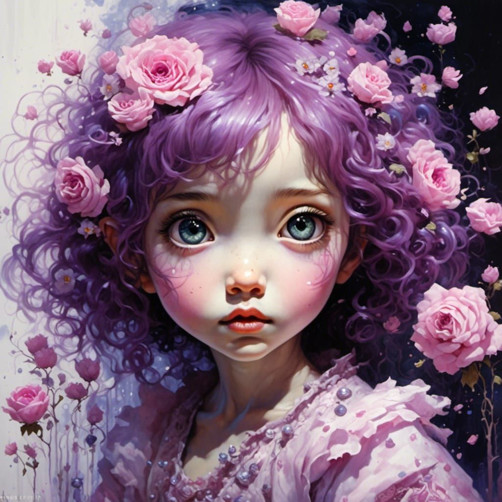 Expressive Chibi Harajuku Girl with Roses