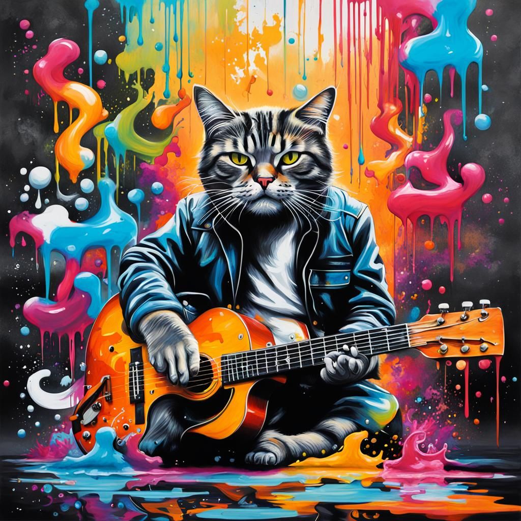Graffiti Art: Musicians, Guitar, and Cats
