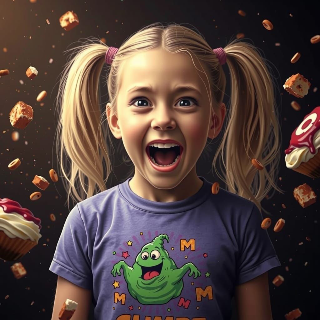 Girl with Pigtails Screams in Comic Book Style