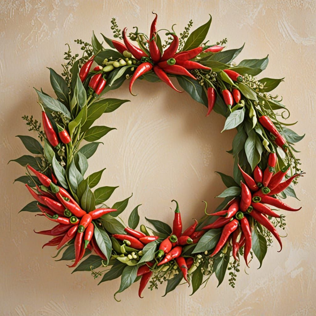 Intricate Jalapeño Flower Wreath in Vibrant Impressionist St...
