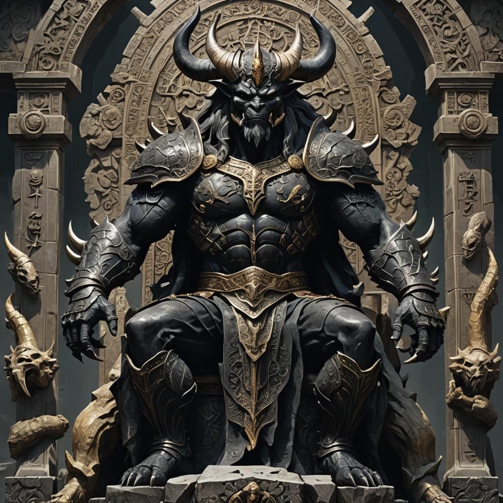 Imposing Armored Creature on Jagged Stone Throne