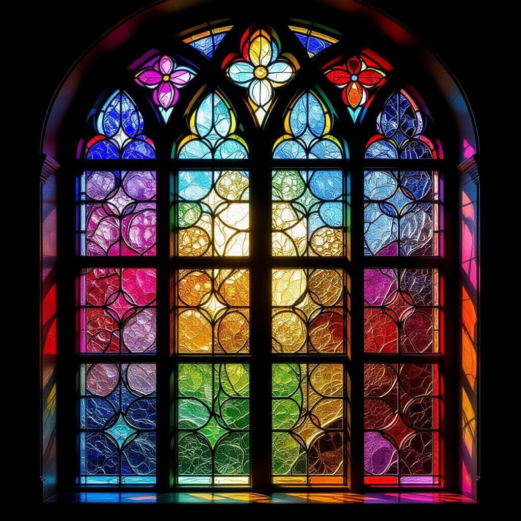 Photorealistic Stained Glass Window in Kaleidoscopic Style