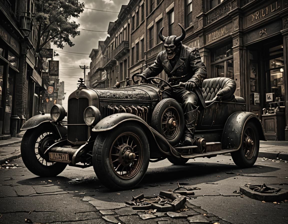 Hyperrealistic Devil Driving with Intricate Details