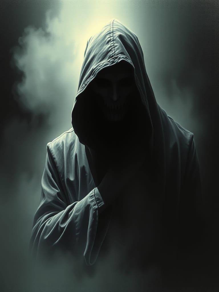 Enigmatic Figure in Dark Surrealist Landscape