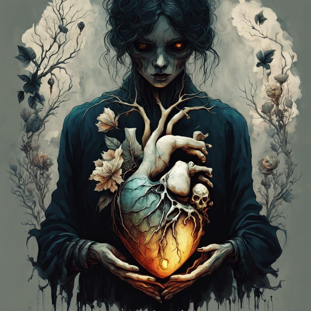 Surreal Heart Flower in Moody Alcohol Ink