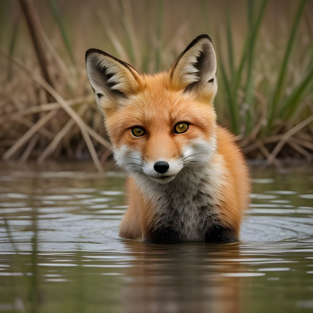 Red Fox Catching Fish in Natural Light