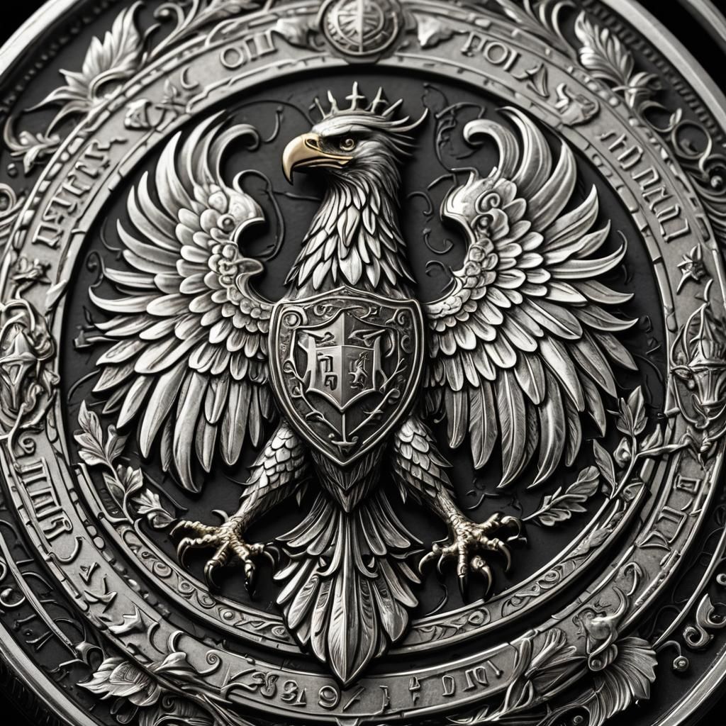 Fantasy Silver Coin with Eagle Heraldry