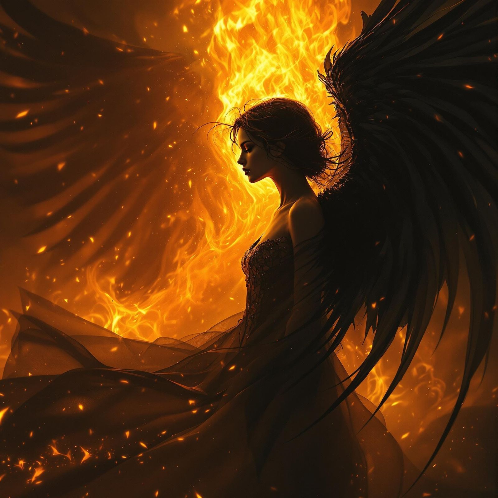 Ethereal Goddess Emerging from Fiery Blaze in Fantasy Digita...