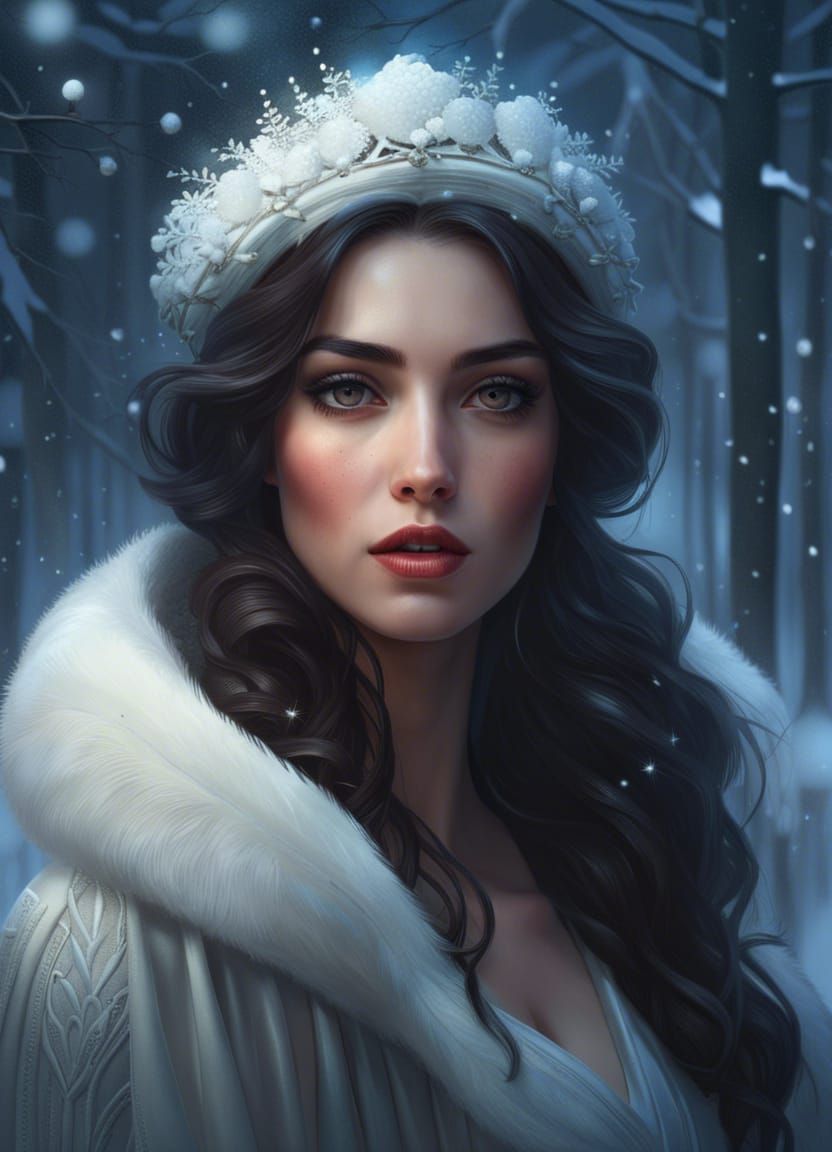 Ethereal Snowy Portrait in Dystopian Fantasy Style