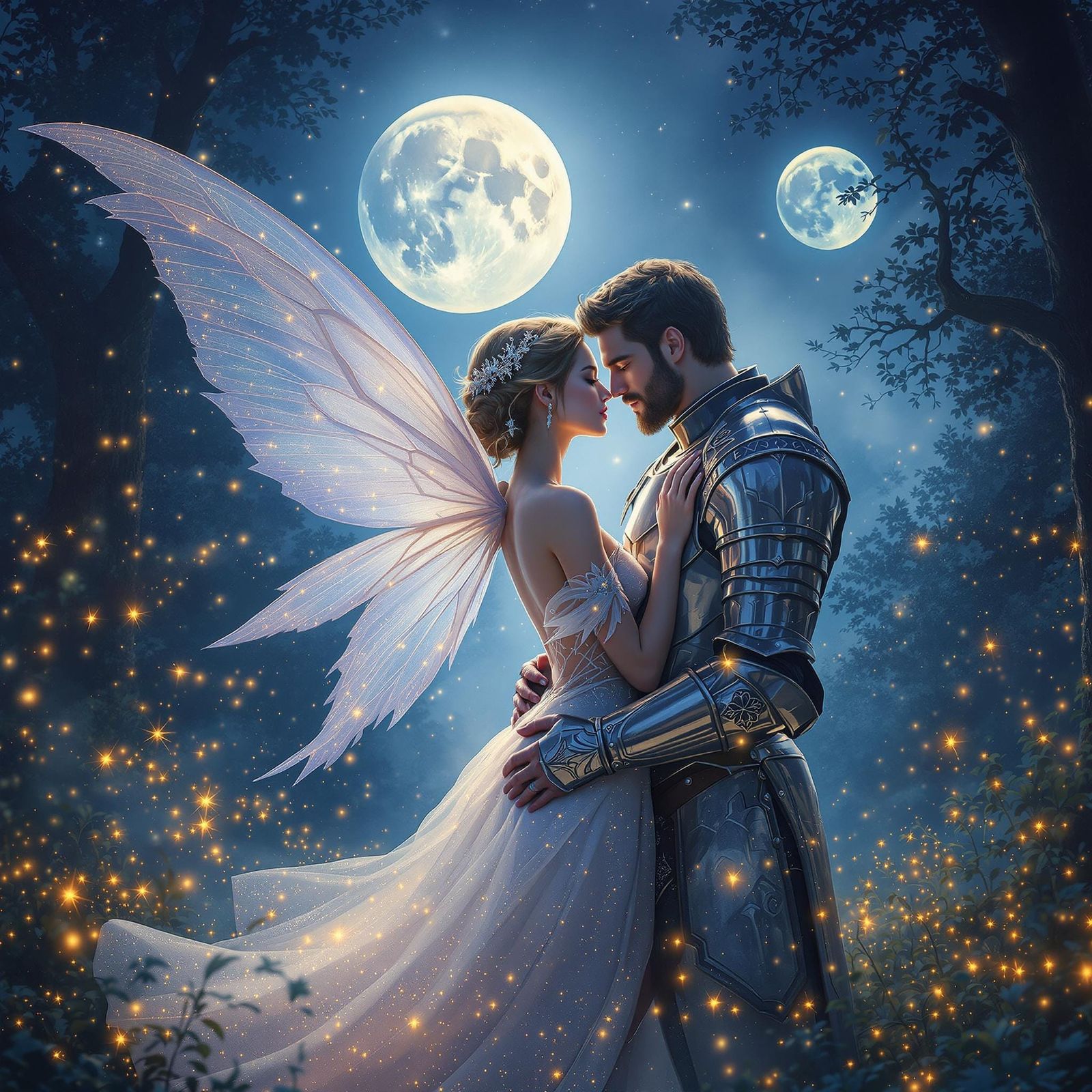 Ethereal Love in a Moonlit Enchanted Forest