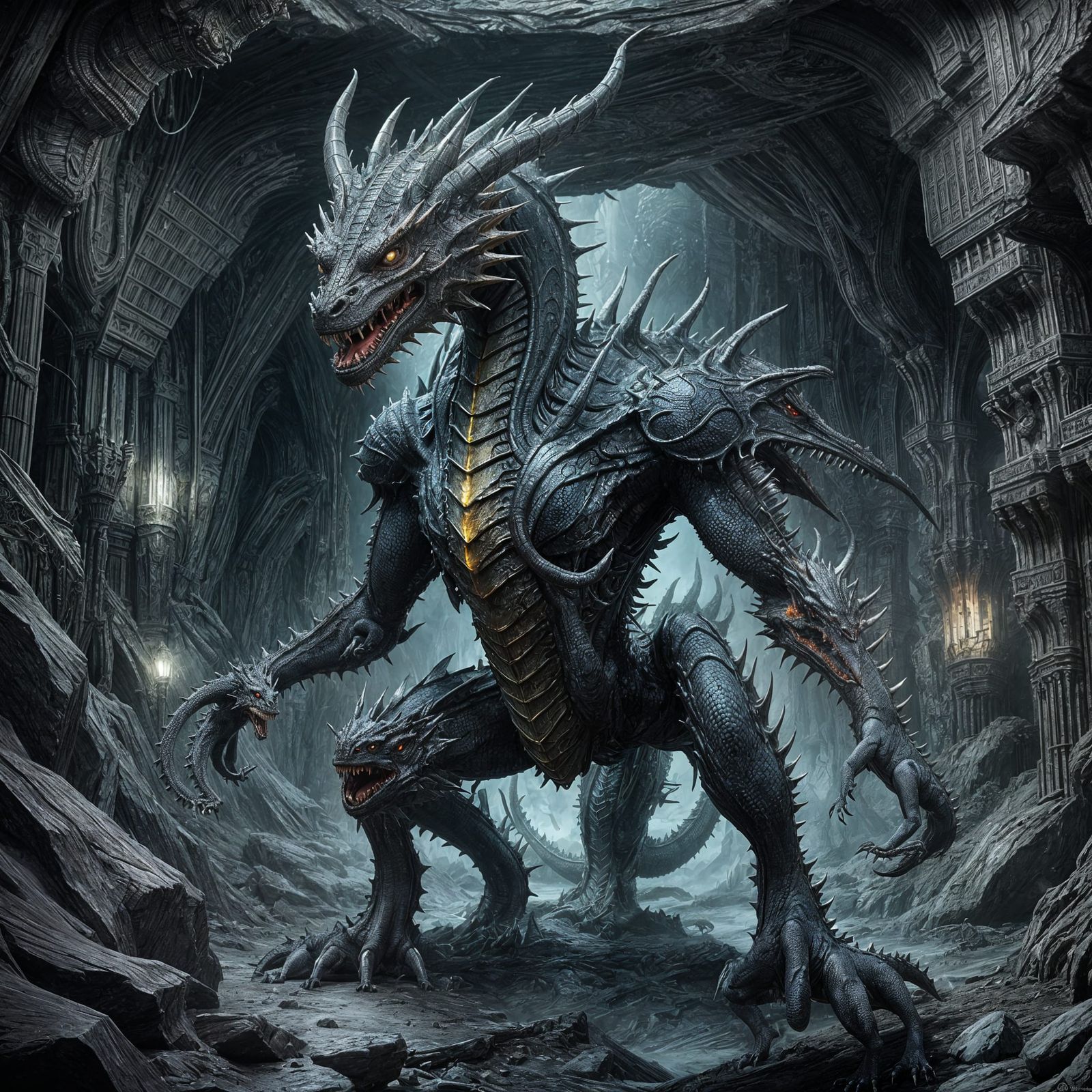 H.R. Giger Inspired Biomechanical Dragon Art