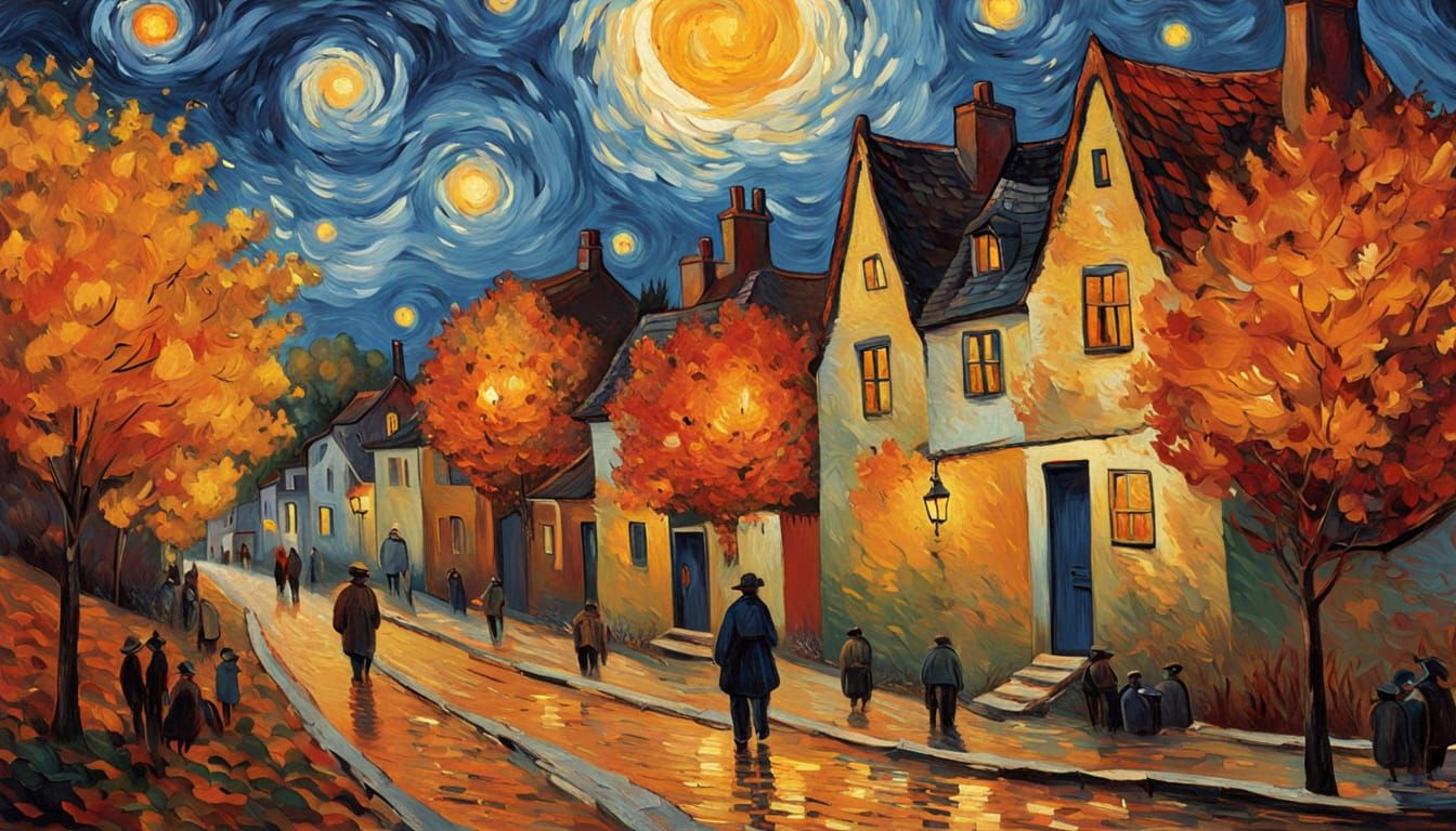 Vibrant Autumn Village in Expressive Post-Impressionist Styl...