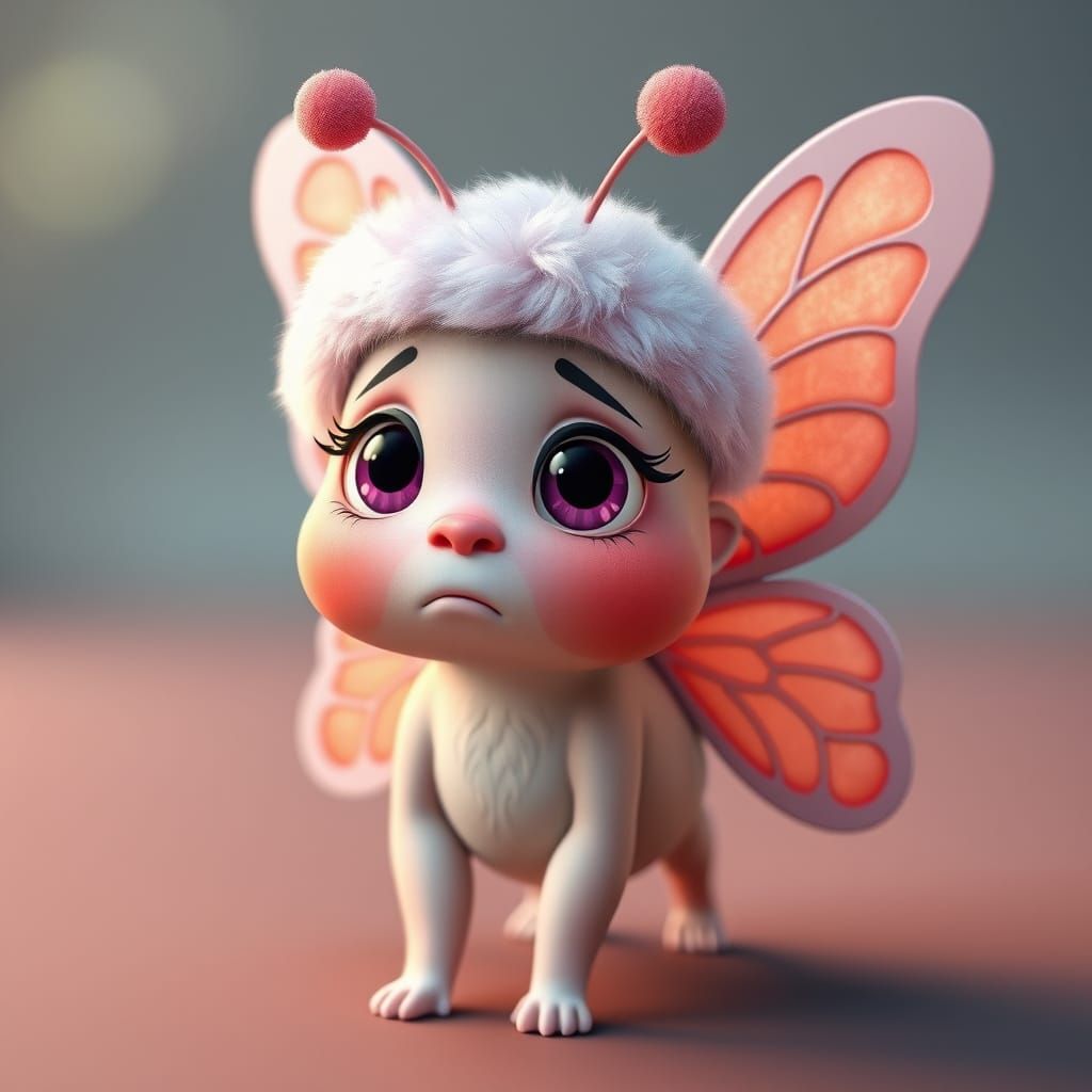 Confused Butterfly in Pixar-Inspired 3D Style