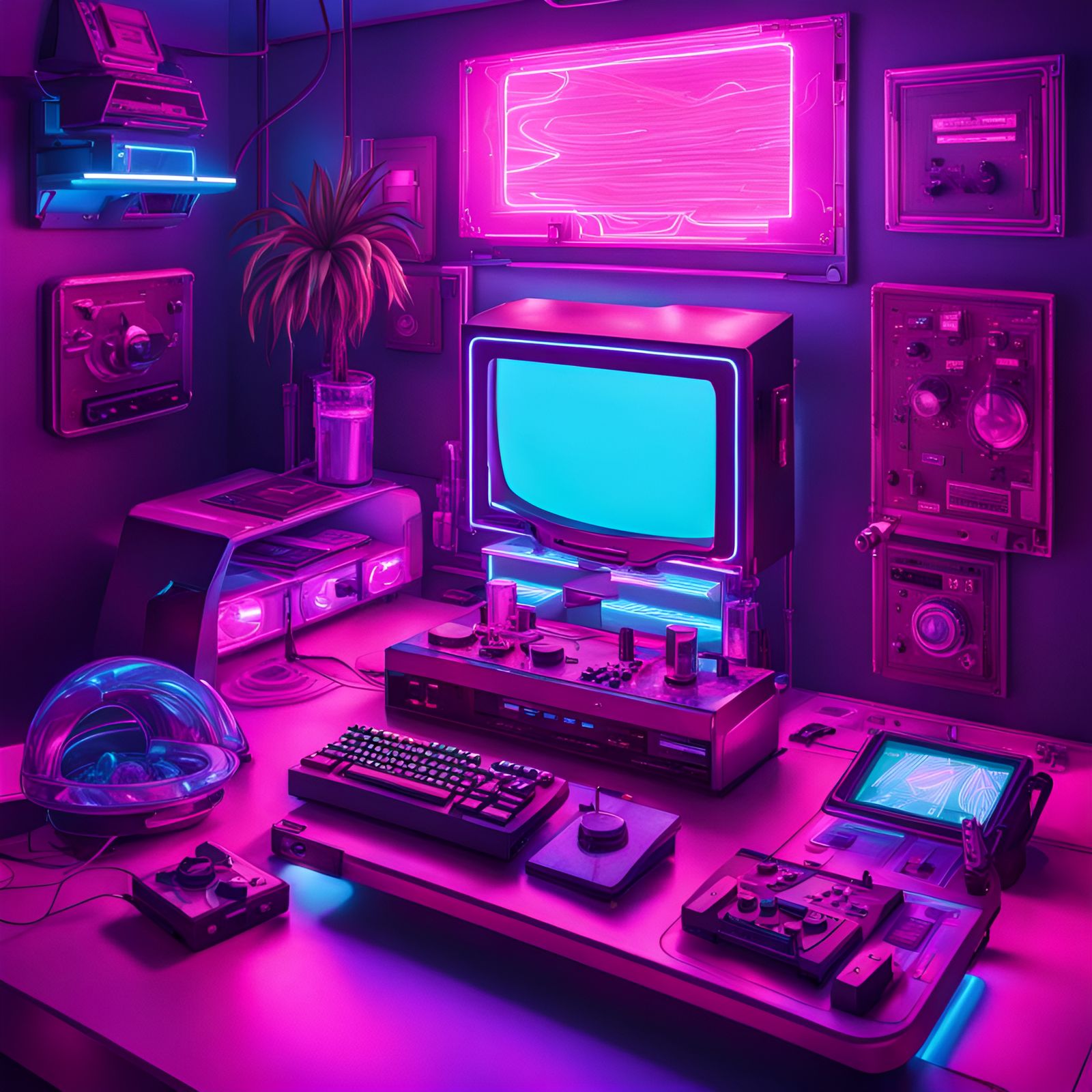 Feminized Cyberpunk Gaming System in Neon Colors