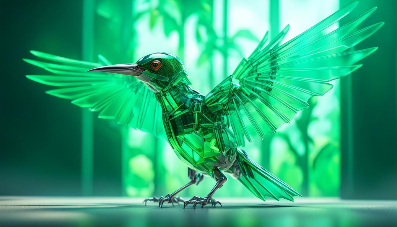 Emerald Crystal Woodpecker with Glass Branches