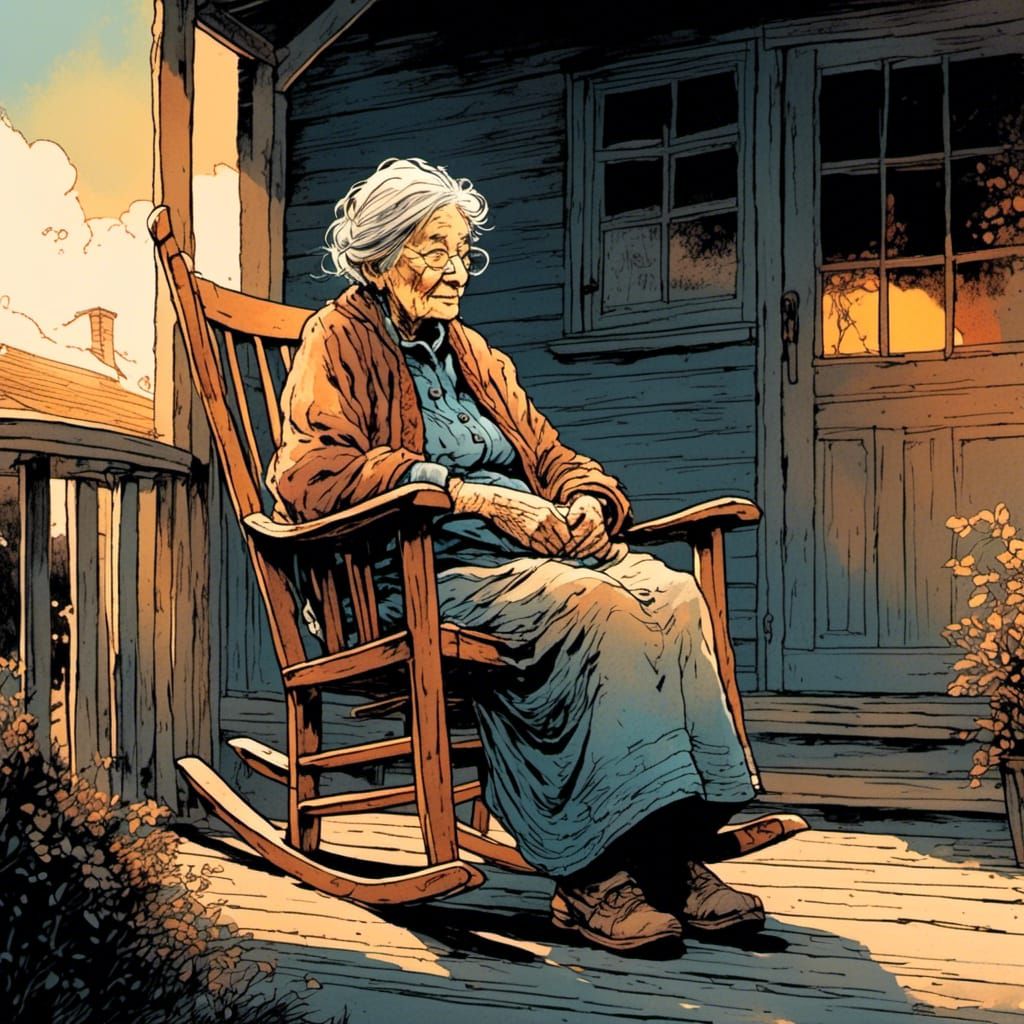 Cozy Watercolor: Old Woman in Rocking Chair