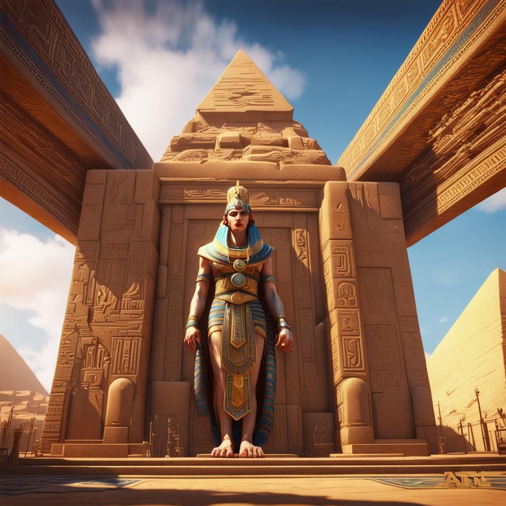 Egyptian Pharaoh Hyperrealistic Portrait in Splash Art Style