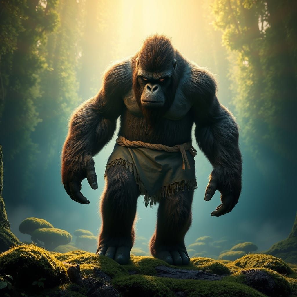 Sorrowful Bigfoot Wanders Through Enchanted Forest in Concep...