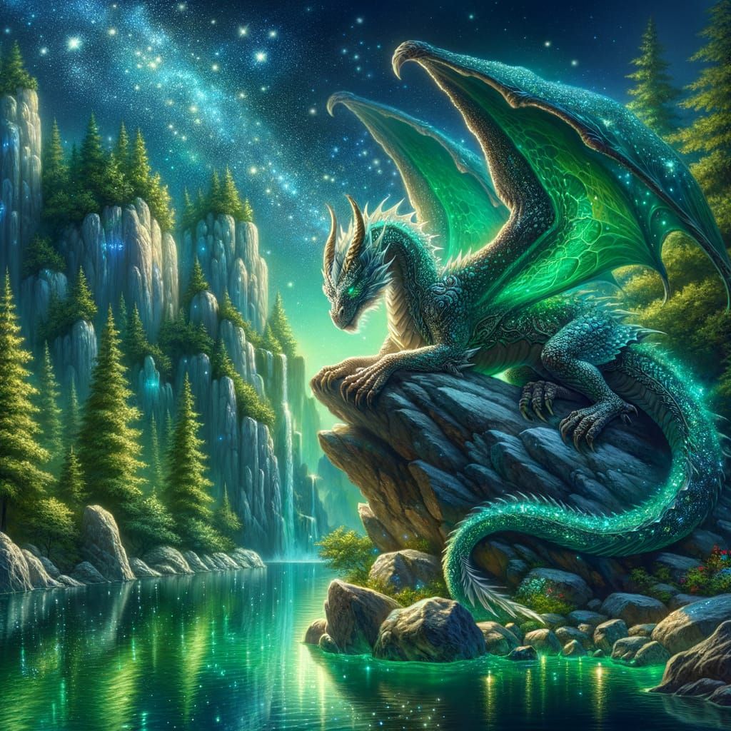 Enchanted Dragon Amidst Twinkling Stars