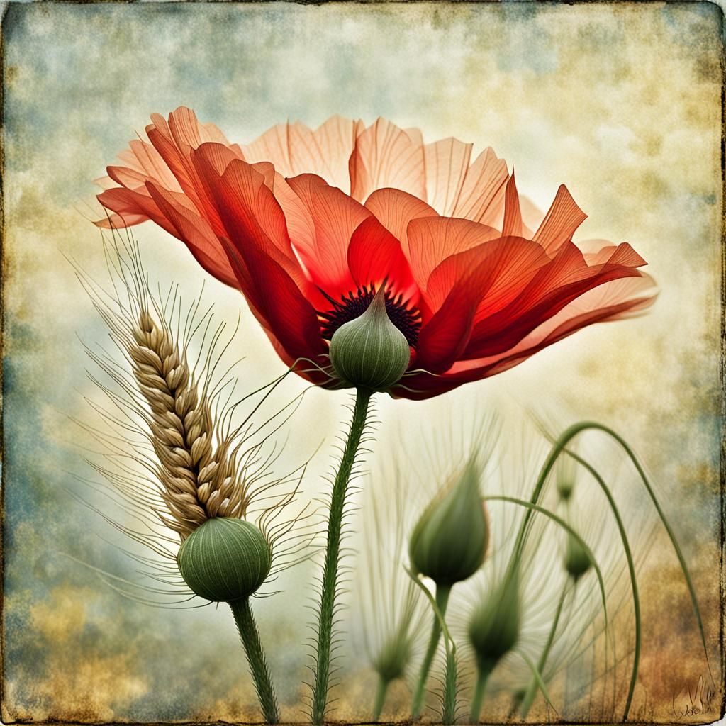 Wheat and Poppy Close-Up in Pastel Colors