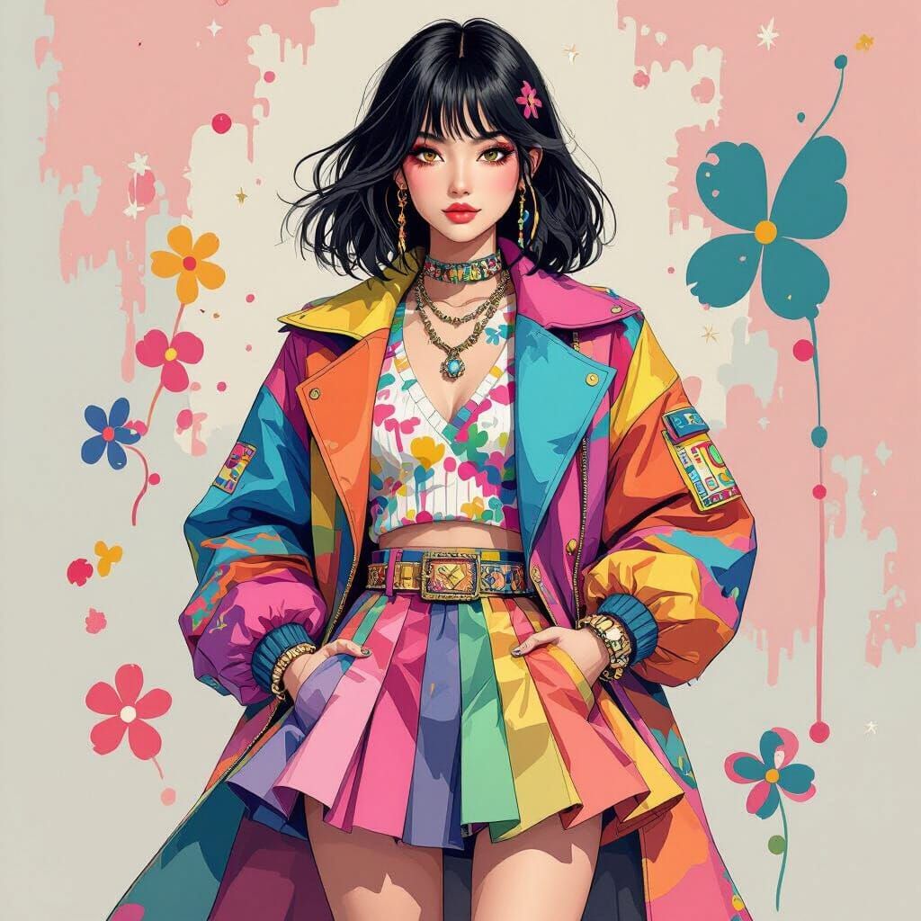 Androgynous Figure in Vibrant Digital Collage