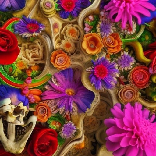Vibrant Day of the Dead Garden in Gouache