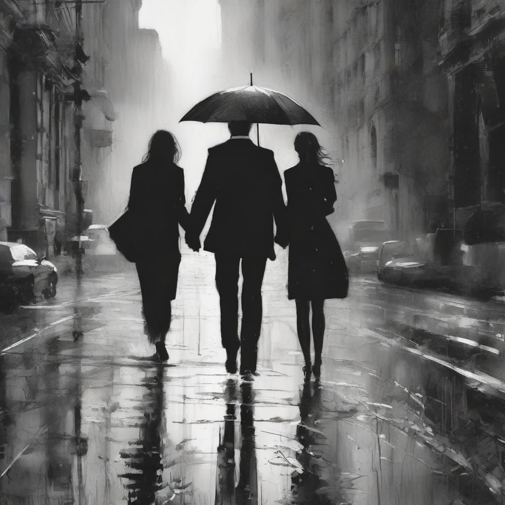 Elegant City Dancers in Rainy Night