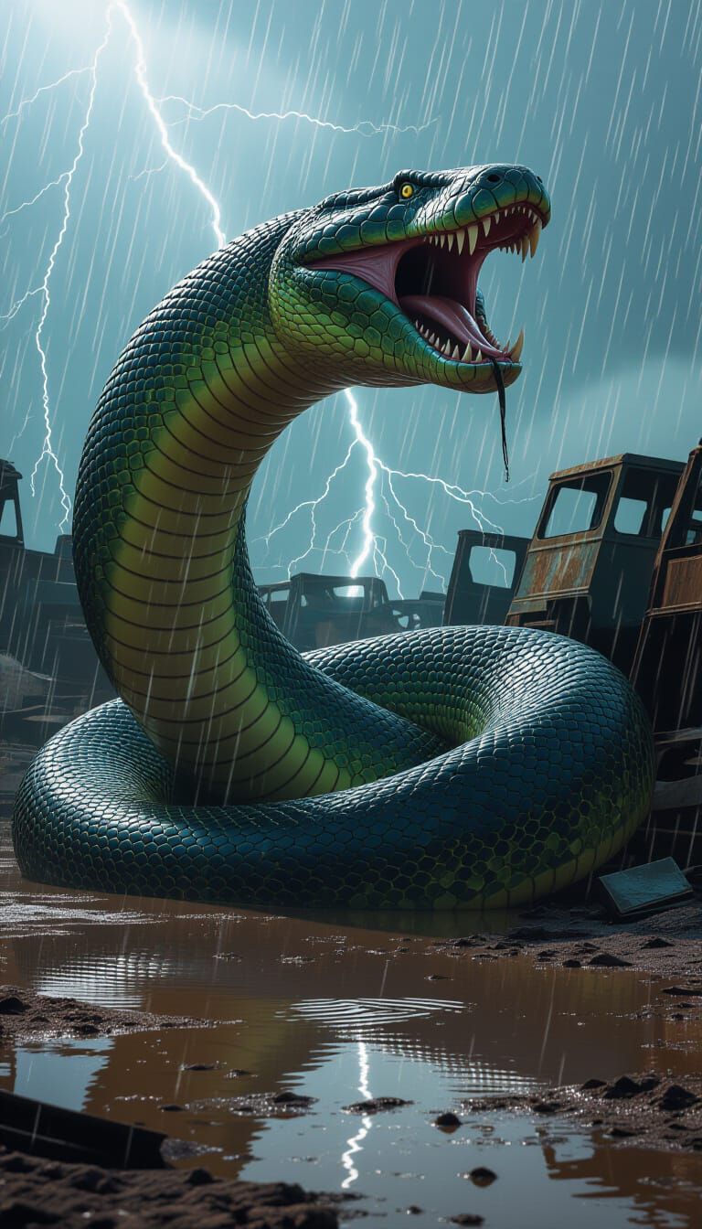 Titanoboa-Anaconda Hybrid on Battlefield in Giger Style