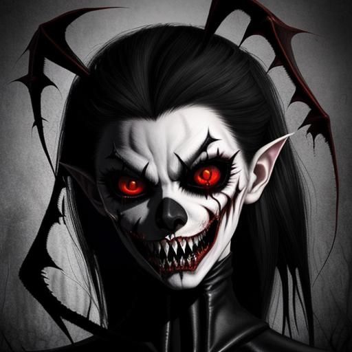 Terrifying Shadow Vampire with Red Eyes and Sharp Teeth