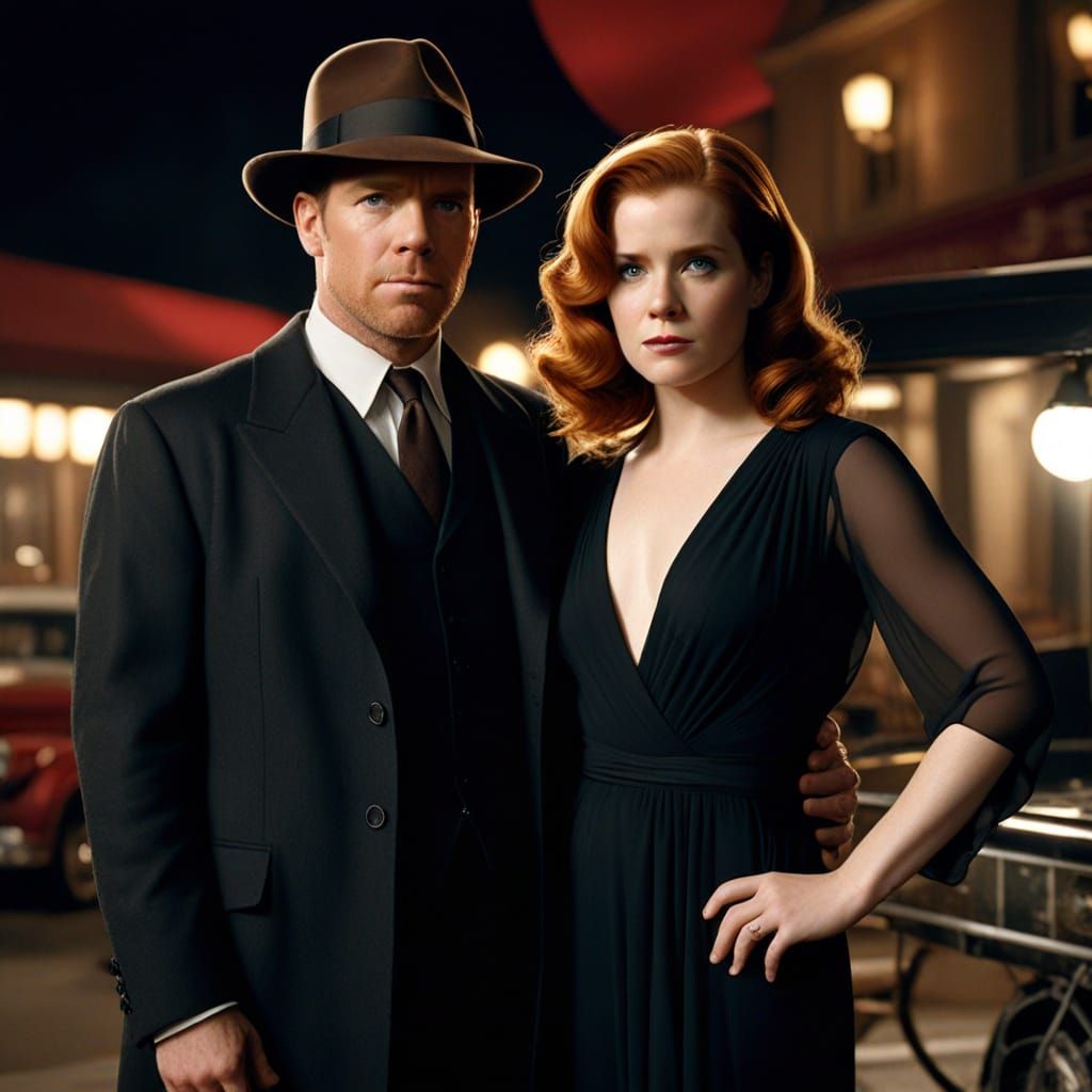 Glamorous Femme Fatale in Classic Film Noir Style