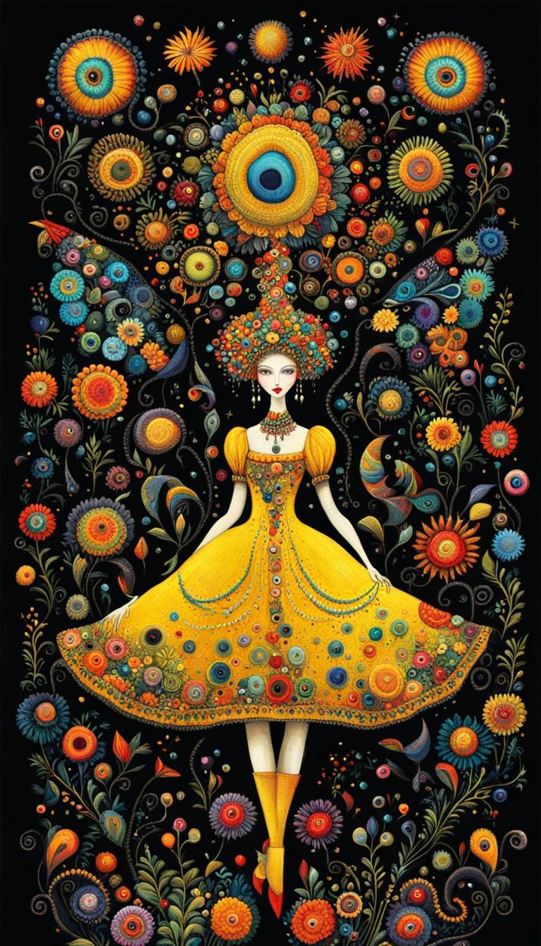 Lovecraftian Dancer in Alexander Jansson Embroidery Style