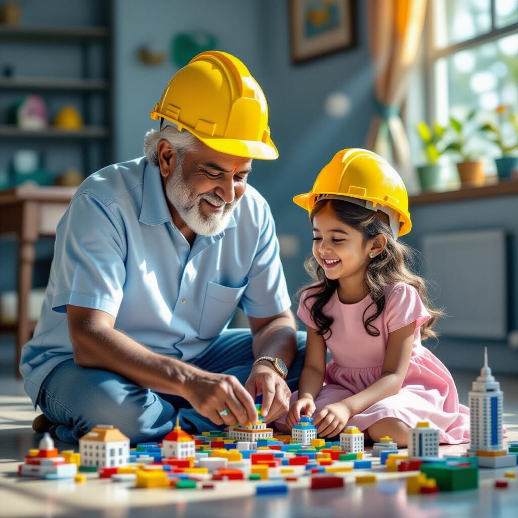 Grandfather and Granddaughter Build Lego City