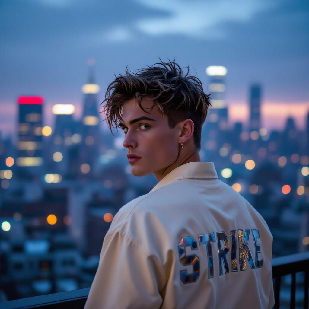 Cinematic Portrait of Confident Young Man on Urban Balcony