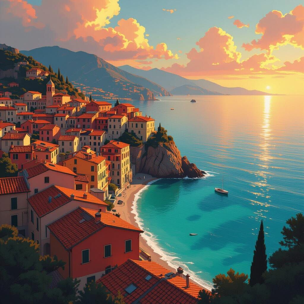 Hyperrealistic Italian Coastline with Turquoise Waters
