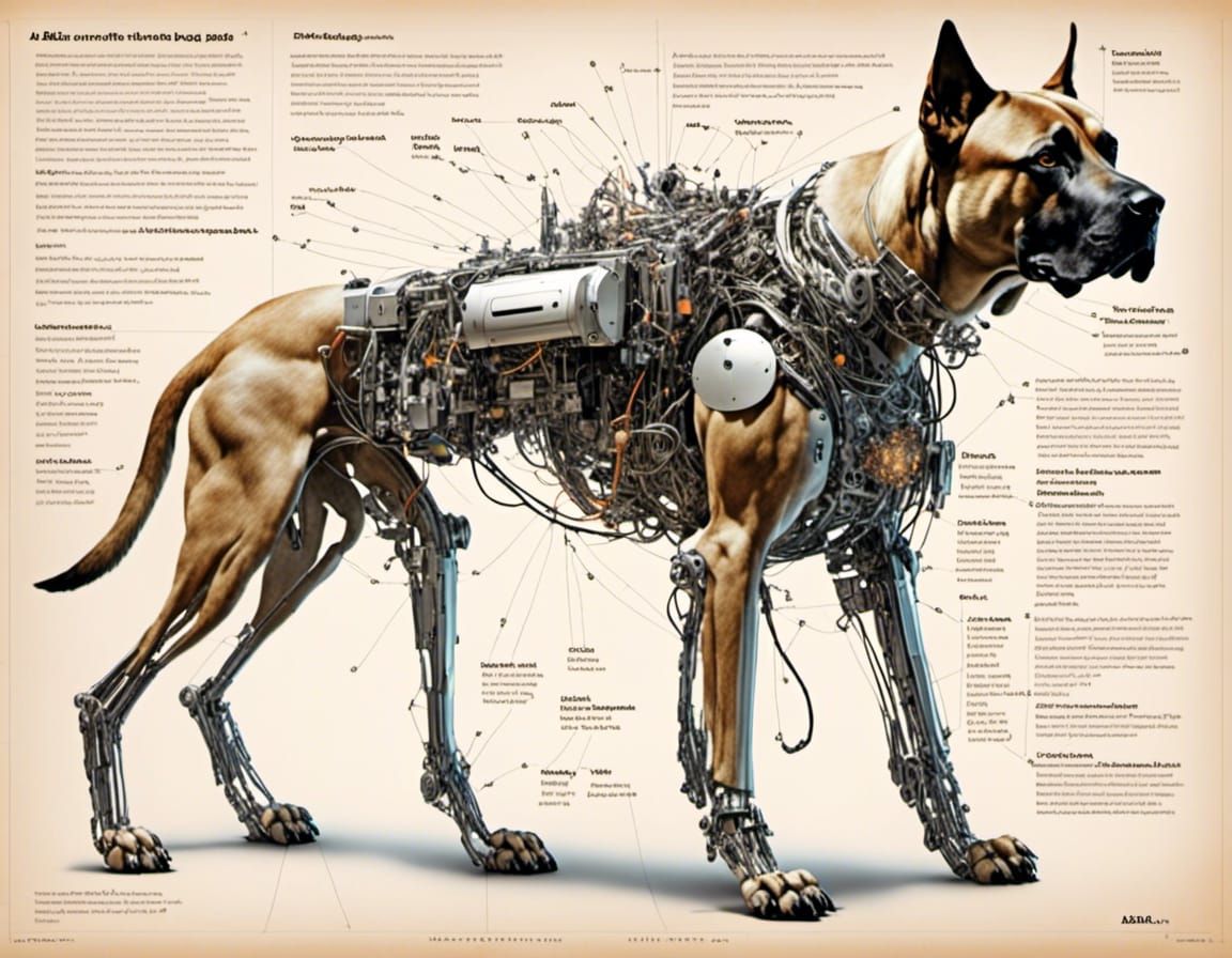 Cyborg Mastiff with Visible Electronics