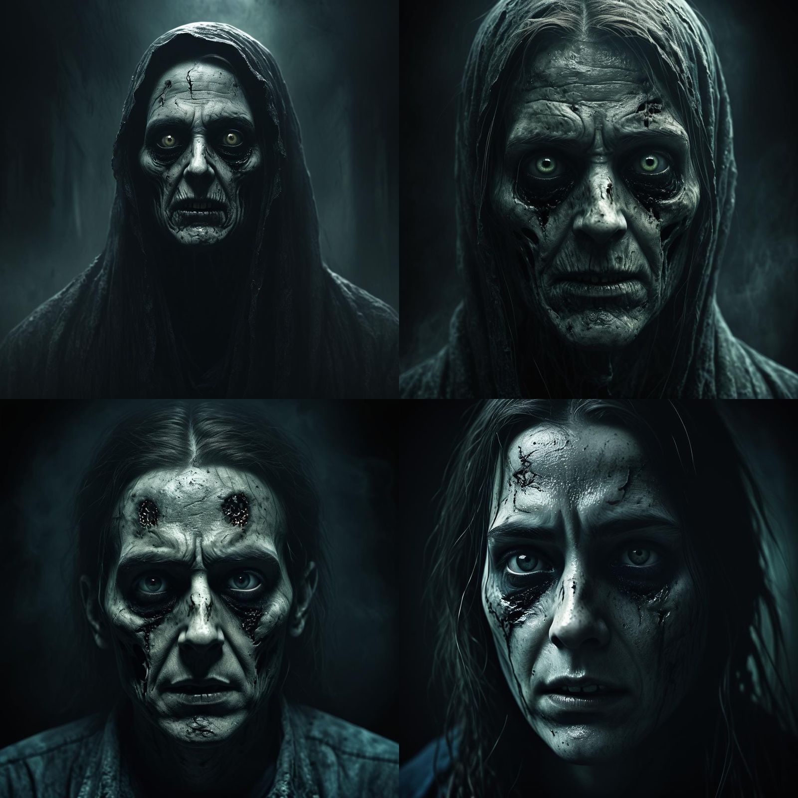 Haunting Face Expressing Fear and Regret