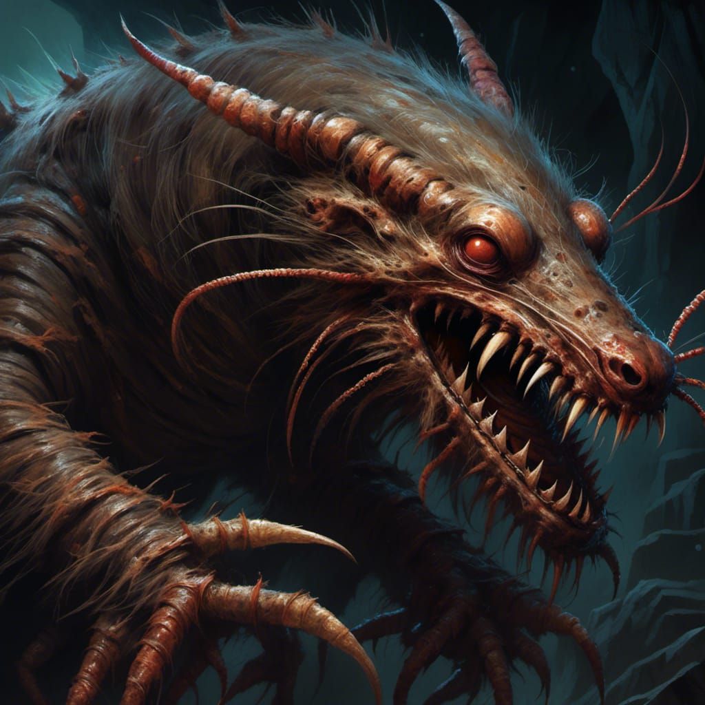 Terrifying Rat-Centipede Monster in Dark Fantasy Style